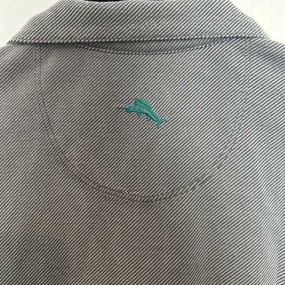 Tommy Bahama Men’s Quar-Zip  Gray Herringbone Stripe Marlin Logo Size M 0008 - Picture 4 of 5